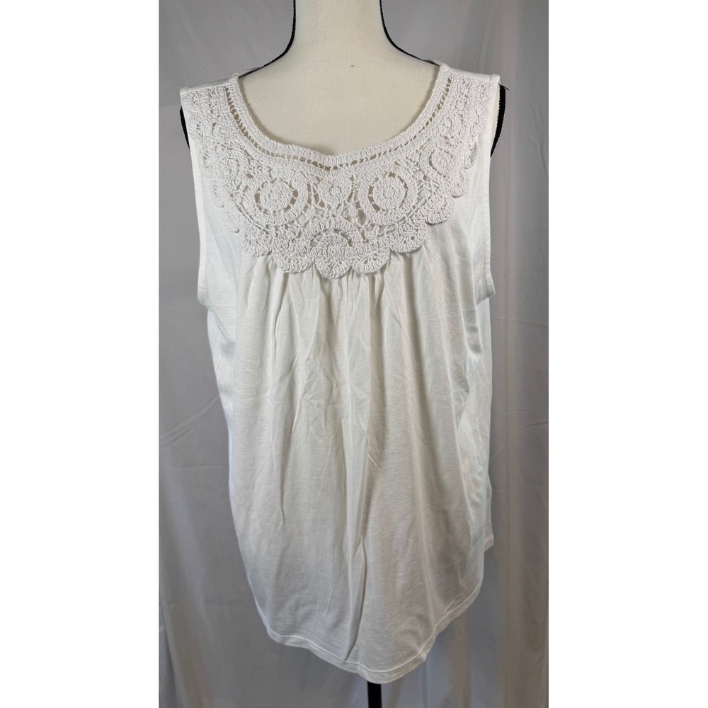 Talbots White Crochet Lace Yoke Tank Top Women XL Excellent